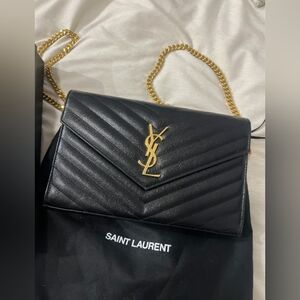 Yves Saint Laurent Cassandre Chain Wallet In Lambskin